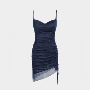 Navy Blue Chrome Midi Dress